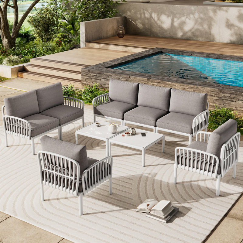 9 Piece Patio Conversation Sets, Gray, White