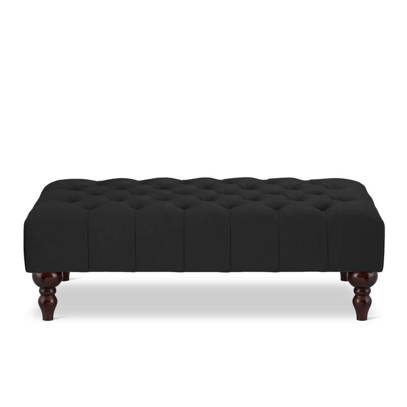 Ainura 120cm Wide Velvet Tufted Rectangle Solid Colour Cocktail Ottoman, Brown/Nut, Black