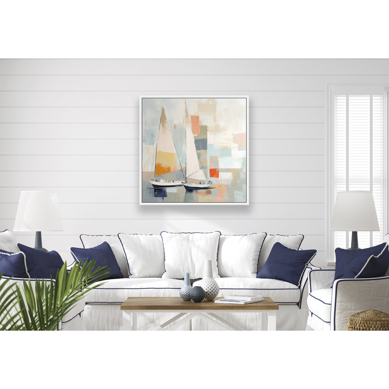 Pastel Regatta 2, H 38 po x l 38 po, Blanc