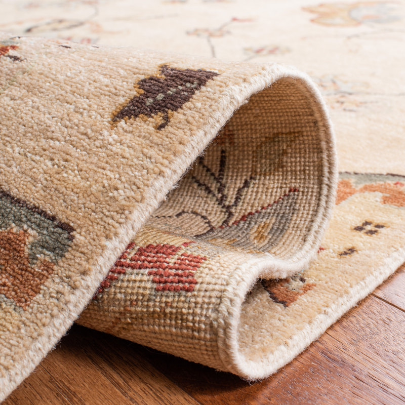 Agra Hand-Knotted Wool Beige/Yellow Area Rug, Rectangle 4' x 6'