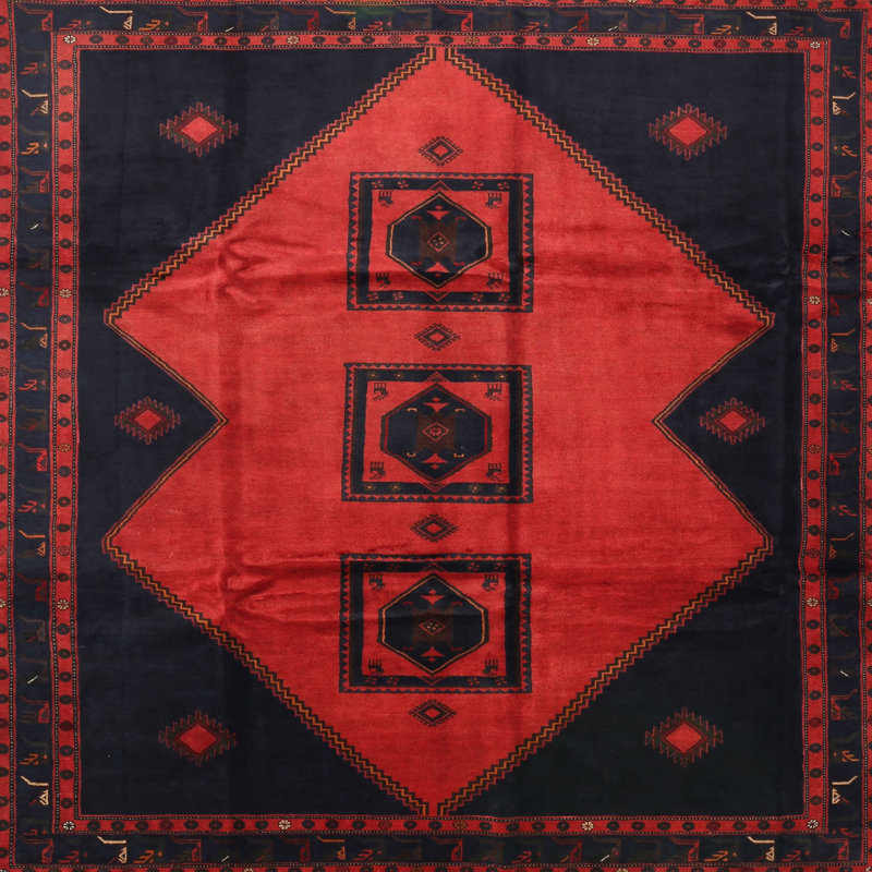 Tapis traditionnel rouge / noir, Rond 5 pi