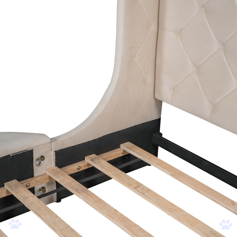 Lit plateforme capitonné avec rangement, Beige