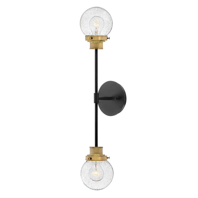 Poppy Two Light Plug-In Wall Sconce w/ Clear Seedy Glass Globes