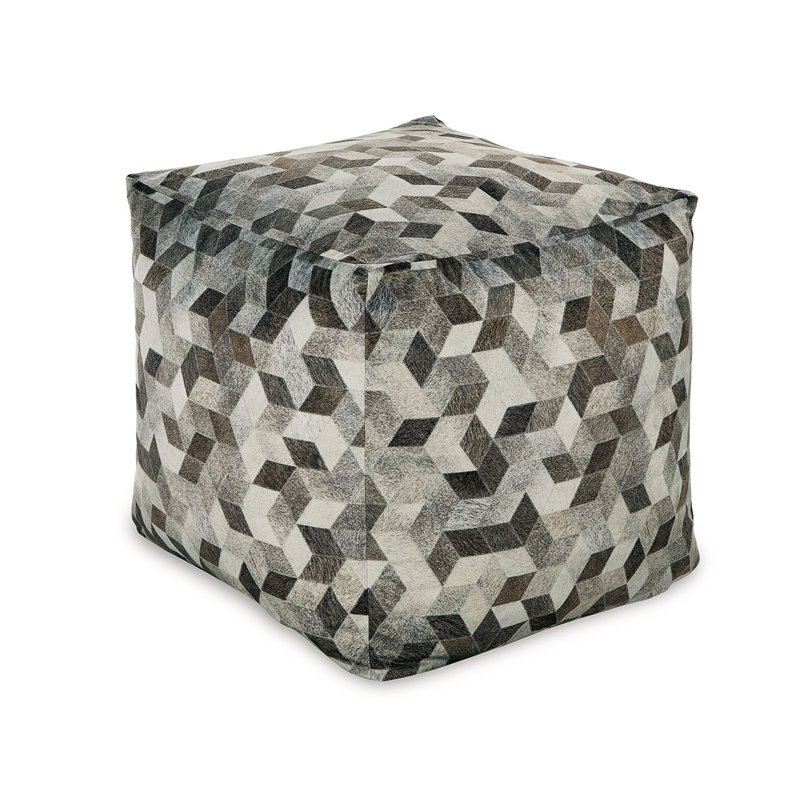 Geometric Gray and Brown Faux Hair Pouf