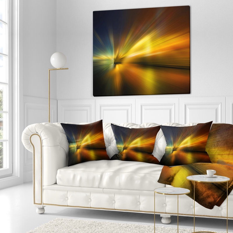 Coussin abstrait imprimé, 18 po x 18 po, Coussin décoratif, Noir / Jaune