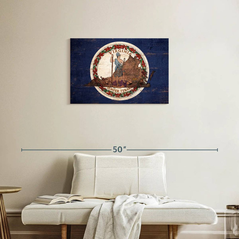 Borges State Map Over Virginia Flag, 20" H x 30" W