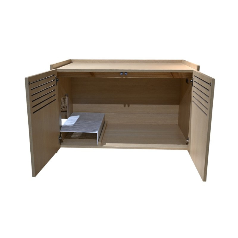Modern Wooden Cat House with Scratching Pad and Hidden Litter Box