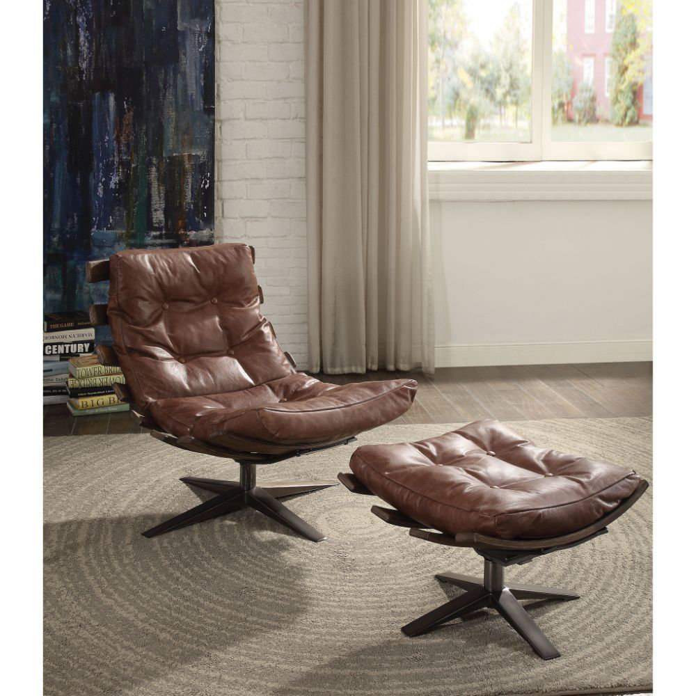 17 Stories Demartini 27" Wide Tufted Genuine Leather Swivel Lounge ...