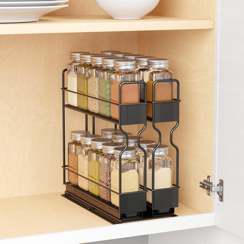 Étagère à épices à 2 niveaux avec 20 pots pour armoire, organisateur d'assaisonnement coulissant avec étiquettes, 2 tiroirs