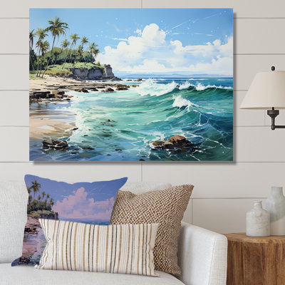 Reproduction sur toile d'un palmier turquoise sur fond tropical