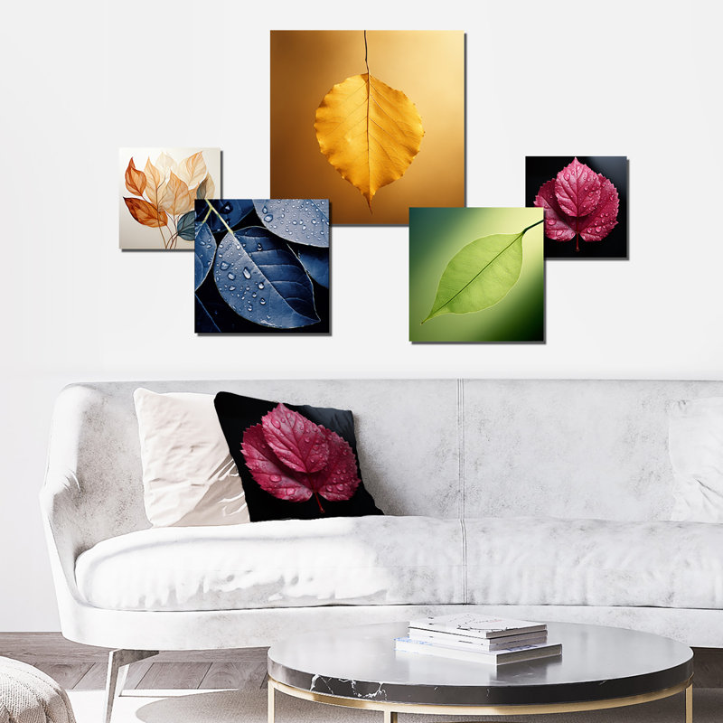 «Copper Leafy Abstractions - Leaves», ensemble d'art mural de 6