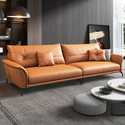 Orange Genuine Leather Modular Sofa cushion couch