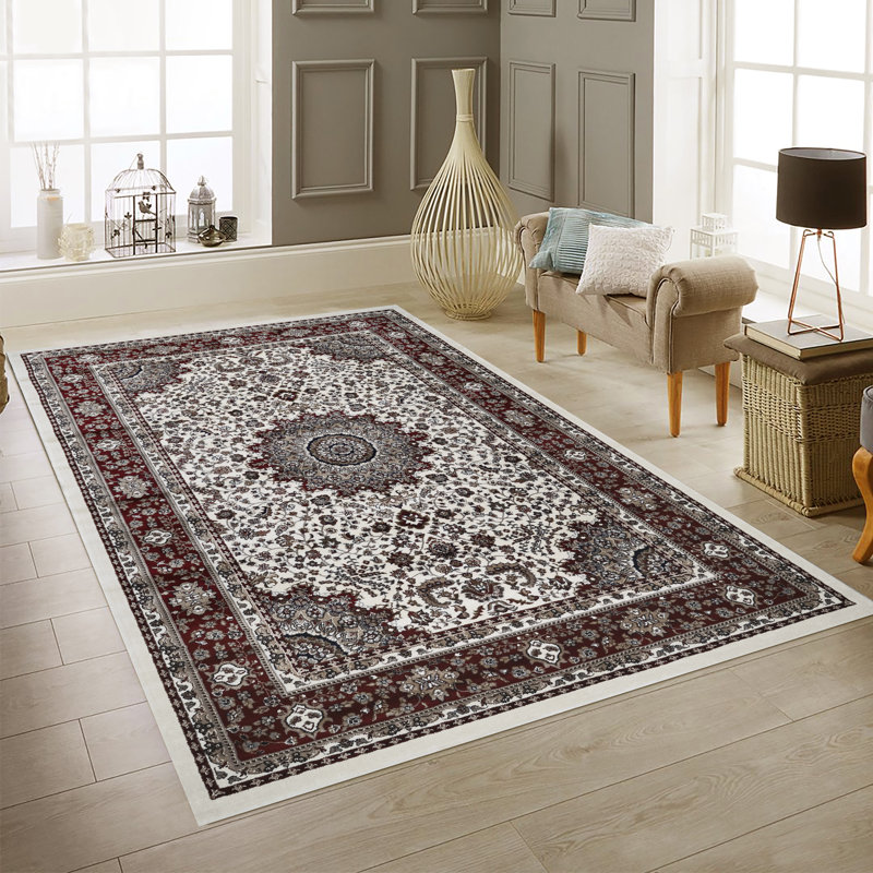 Tapis transitionnel à motif floral Master Collection, blanc et rouge, Rectangle de 5 pi x 8 pi
