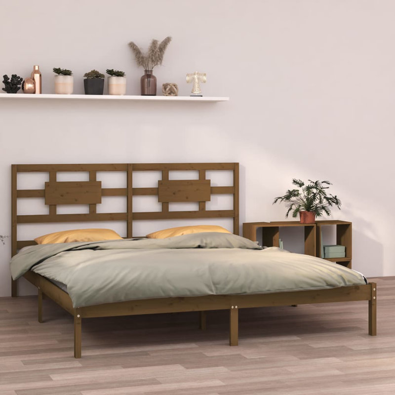 Bed Frame Solid Wood, Honey Brown, 200 x 200 cm