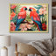Fleurs tropicales roses et bleues - art mural perroquet