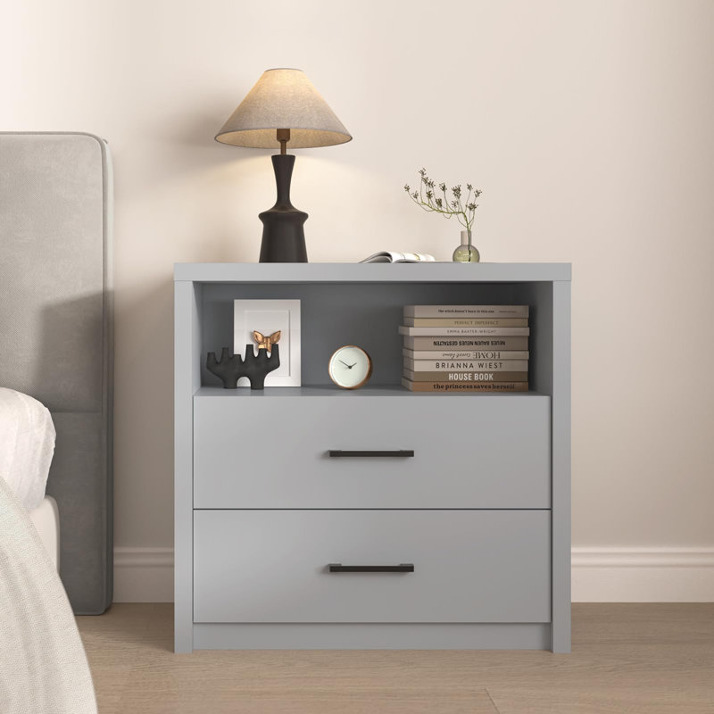 Table de chevet 31,5 "avec tiroir et tablette - table de chevet moderne, Gris