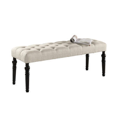 Tan Bench For Dining Table, Solid Wood Frame With Turned Legs, 48"W X 16"D 19.5"H In Tan, Fabric Seat & Zigzag 48Wx16dx19.5H