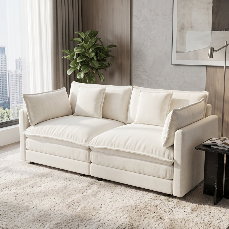 Canapé 2 places à assise profonde avec revêtement texturé riche et coussins moelleux, blanc crème