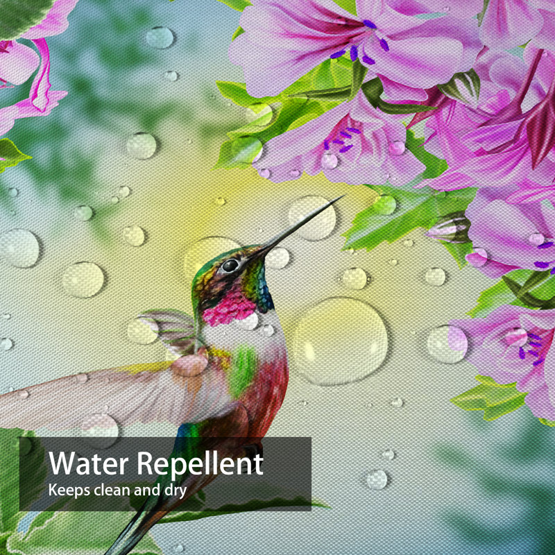 Rideau de douche Colibri fleurs roses et feuilles vertes avec 12 crochets, L 72 po x l 72 po