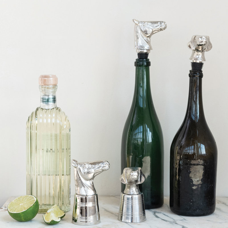 2 oz Jigger à tête de cheval en fonte d'aluminium et acier inoxydable dans une boîte kraft, finition nickel