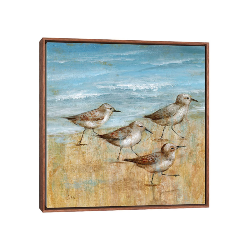 "Sandpipers I" par Nan, reproduction d’art, Toile avec cadre en bois classique, Pas de tapis, H 18 po x l 18 po x 1,5 po