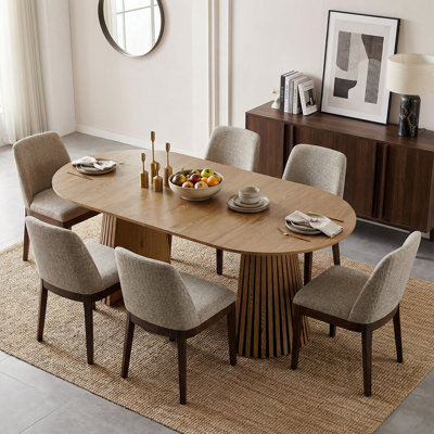 Extendable Oval Wood Dining Table with Slatted Legs, Space-Saving Design for Versatile Use as Dining Table or Desk