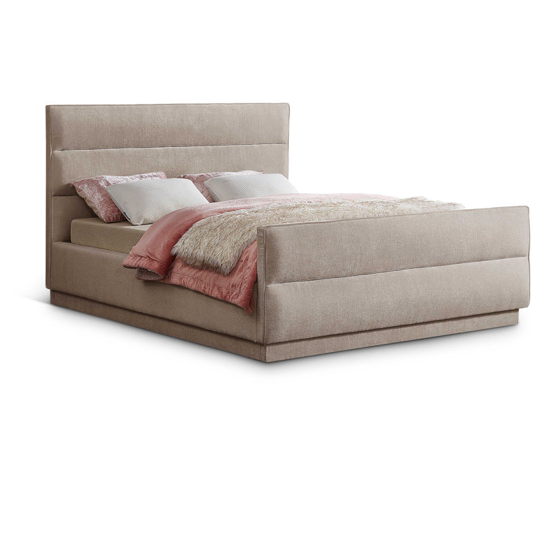 Lit tapissier standard capitonné Paxton, Très grand, Beige Chenille Fabric