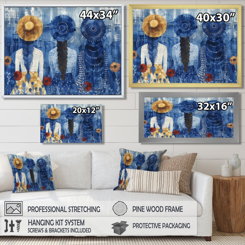 «Blue Boho Woman In Meditation - Woman Boho», reproduction d'art murale, Toile tendue, H 24 po x l 32 po