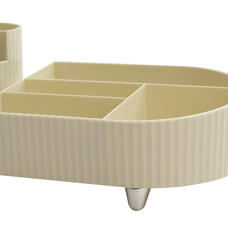 Nakayah Plastic 9 Compartment Makeup Organizer, Cream