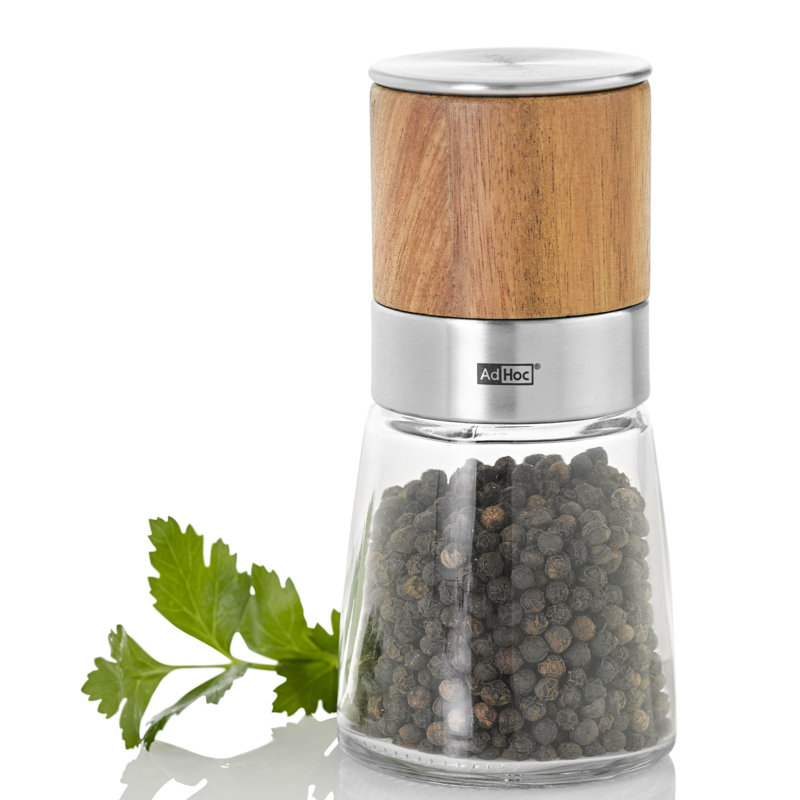 Akasia Wood and Glass Salt or Pepper Mill with Metal Accents