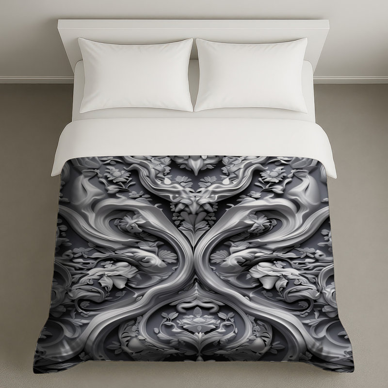 Intricate Baroque Floral Duvet Covers, Twin
