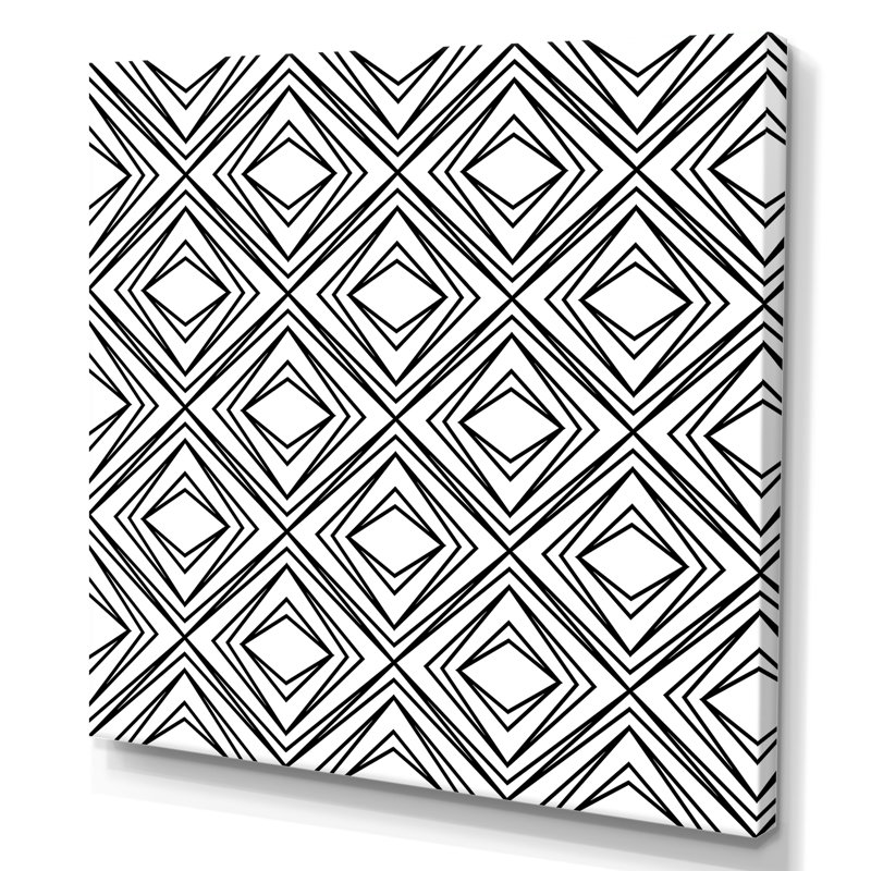 Diamant losange noir et blanc géométrique - impression sur toile, H 16 po x l 16 po, Toile tendue