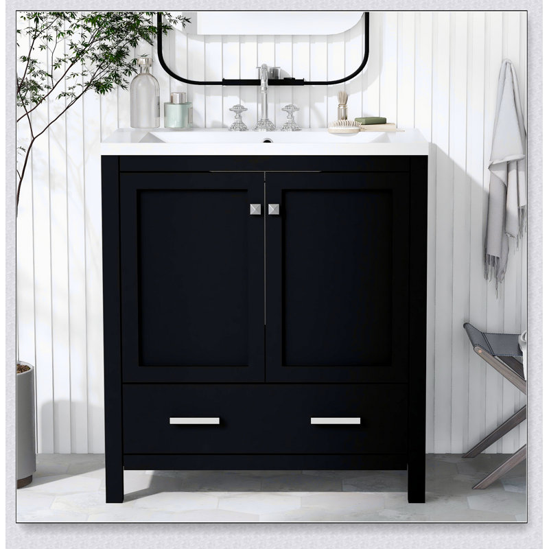 Meuble-lavabo noir 30 po avec lavabo simple et armoire encastrée Combo
