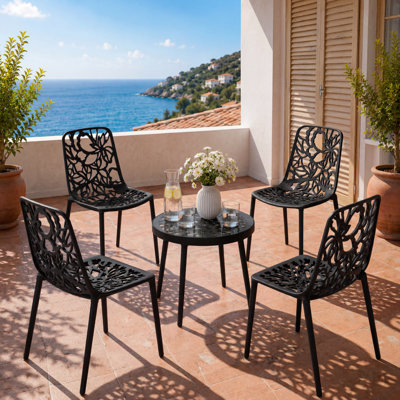 Rabia Outdoor Aluminum Dining Chairs, Modern Floral Cutout Accent Chair for Patio, Garden, and Balcony, Stackable Metal Dining Room Furniture, Rust & UV Resistant, Fully Assembled