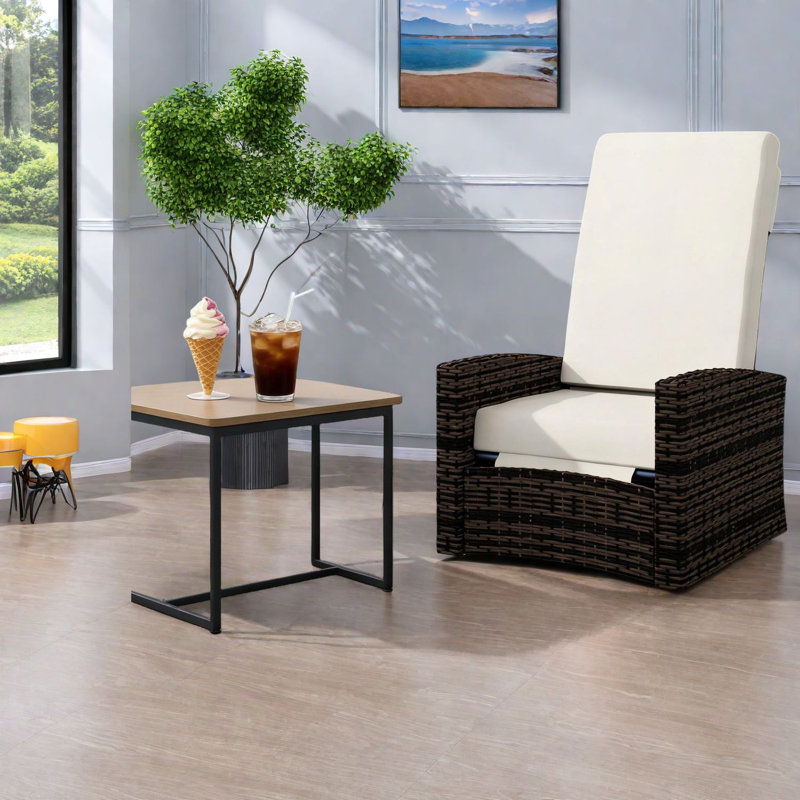 Fauteuil inclinable kaki moderne en acier et rotin pour l'extérieur