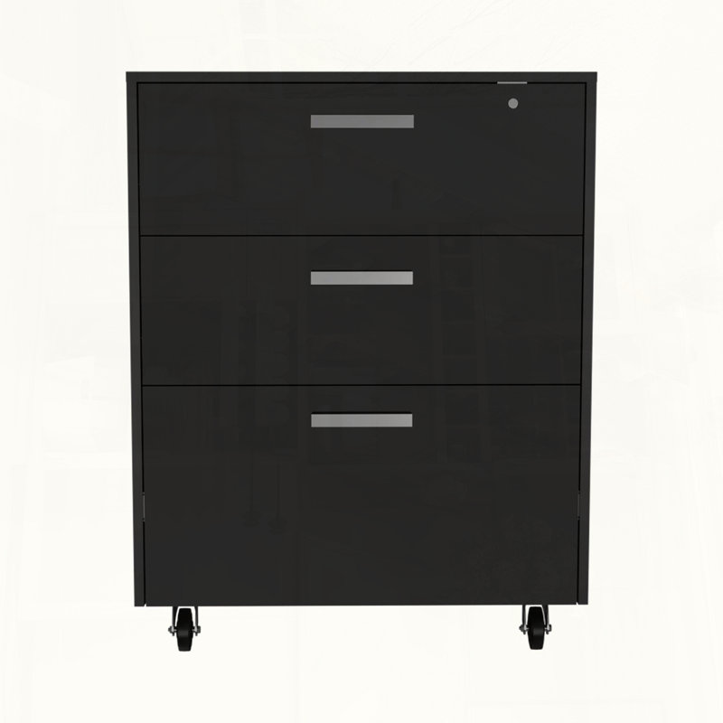 Armoire à trois tiroirs avec roulettes et serrure