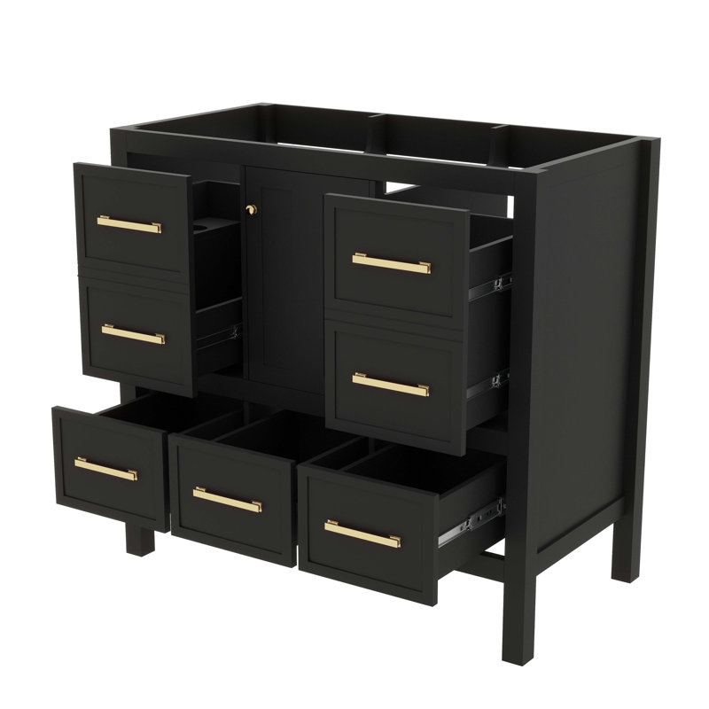 Meuble-lavabo 36 po sans lavabo, structure en bois massif - Conception autoportante avec 5 tiroirs et portes à fermeture douce