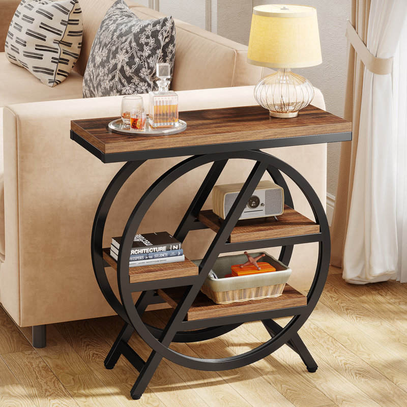 Zekira 25.59'' W 3-Shelf End Table , Black, Rustic Brown/Black