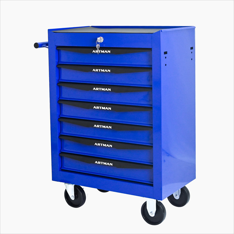 Coffre à outils roulant en métal avec 7 tiroirs, armoire à outils à 7 tiroirs de 20 po avec glissières à roulement à billes, coffre à outils en acier