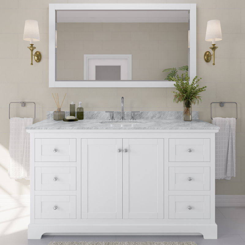 Avery 60'' Single Bathroom Vanity with Stone Top, Polished Chrome, White