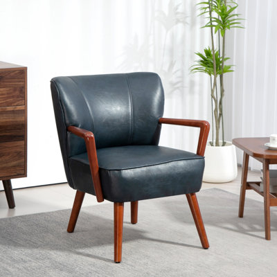 Fauteuil d'appoint rembourré en similicuir avec pieds en bois