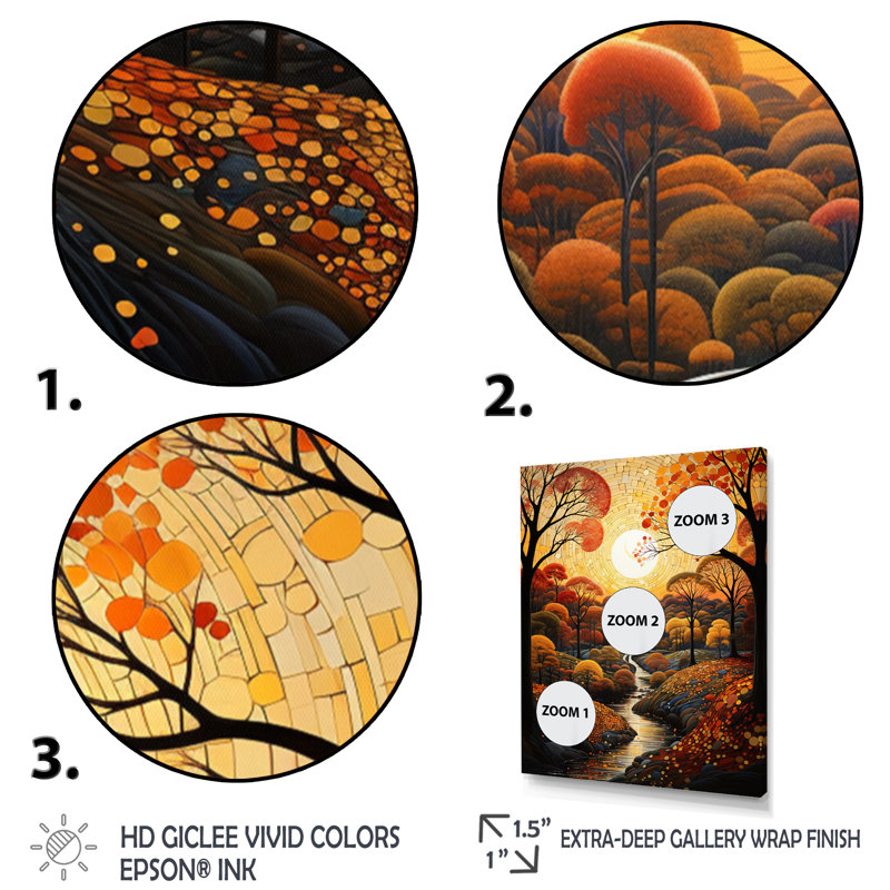 Chenell Countryside Autumnal Canopy Patchwork II - reproduction sur toile, Cadre flottant doré, H 20 po x l 12 po x P 1 po