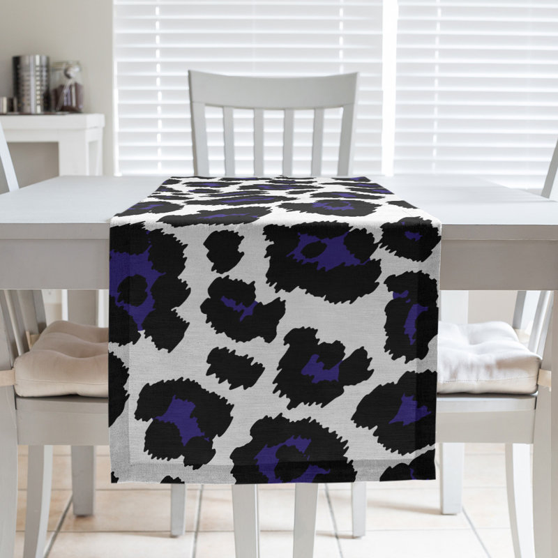 Animal Print Table Runner, 72" x 16", White/Black/Purple