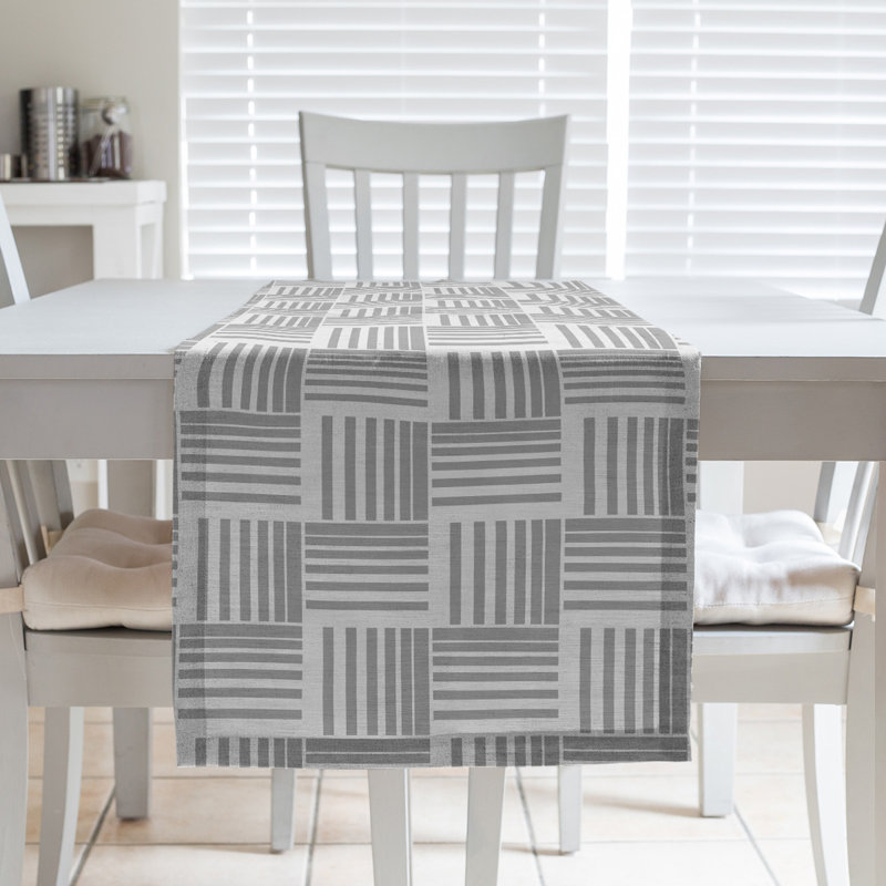 Fractured Stripes Table Runner, 16" x 90", Light Gray