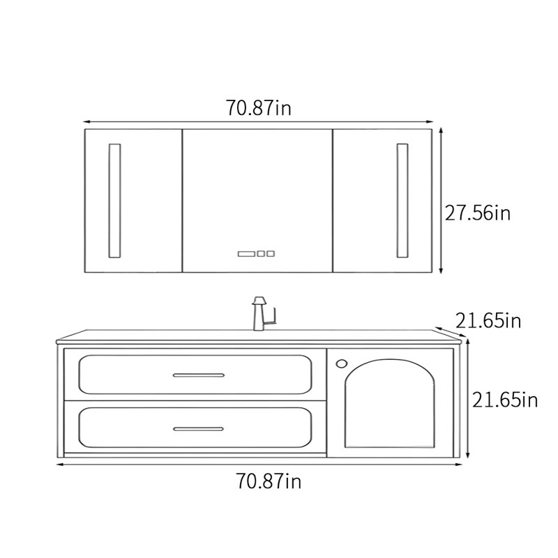 Simple exquisite bathroom cabinet, Black, 70.87"