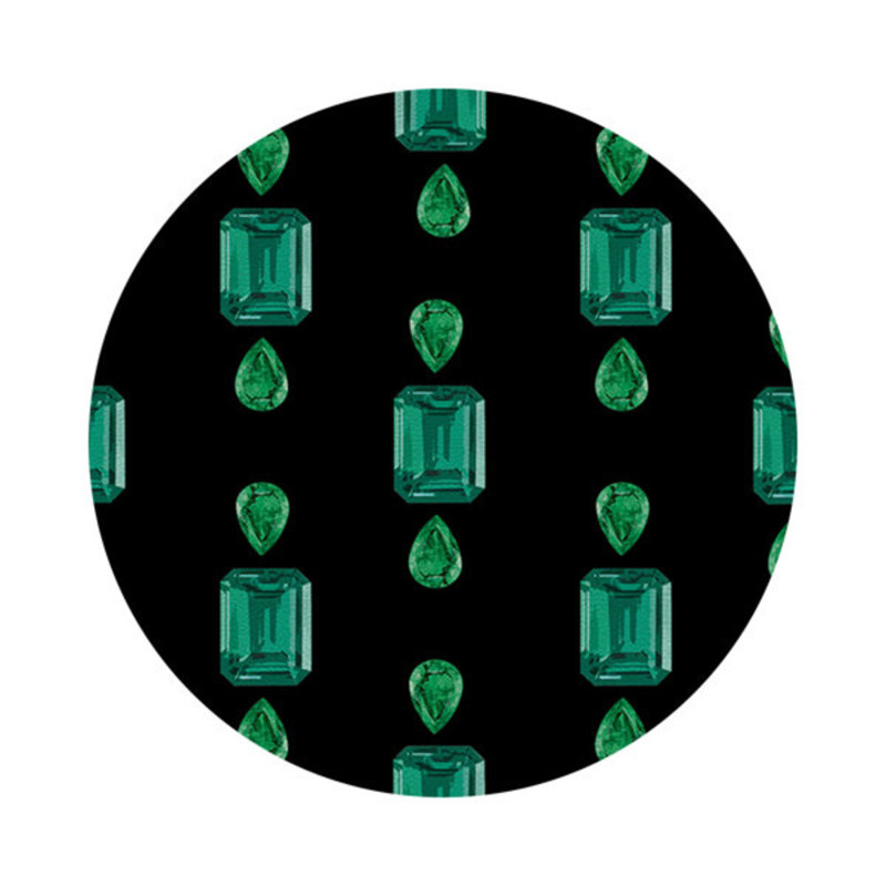Vegan Leather Round Placemats, Black, Emeralds
