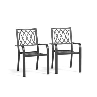 Chaise de patio en métal robuste - capacité de 350 lb, siège à lattes respirant, structure toutes saisons, noir pour une utilisation intérieure / extérieure