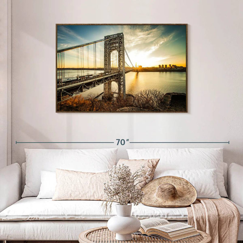 Pont George Washington NJ, 43 po x 29 po, Cadre flottant noyer