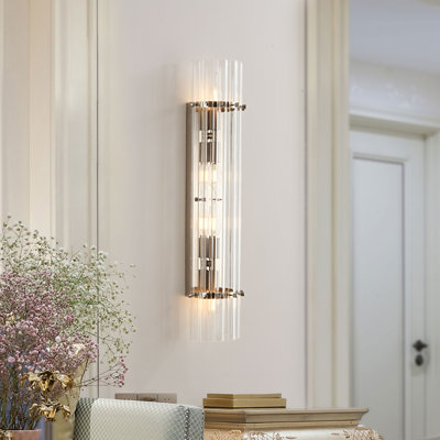 Casandra 4-Light Clear Crystal Glass Bar Wall Sconce - Satin Nickel
