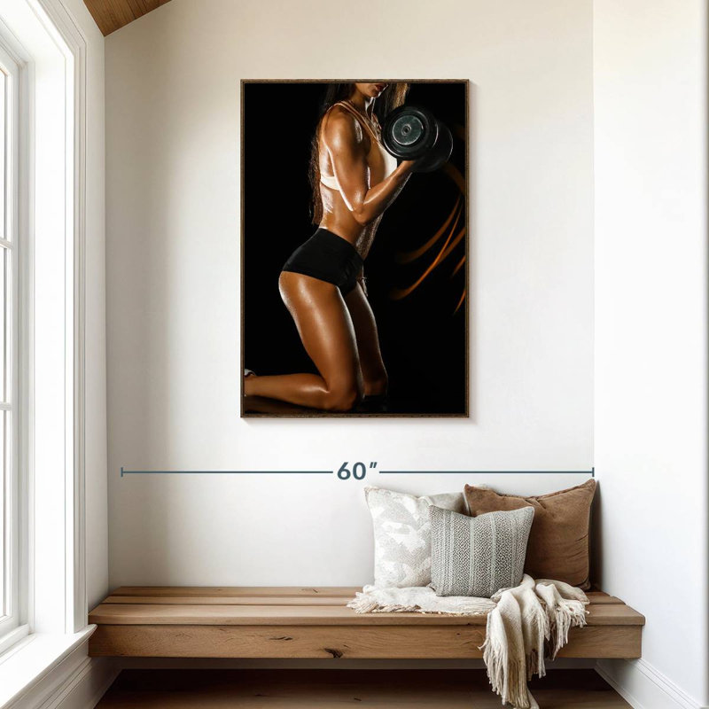 Dame soulevant des haltères, 29" x 43", Floating Frame Walnut